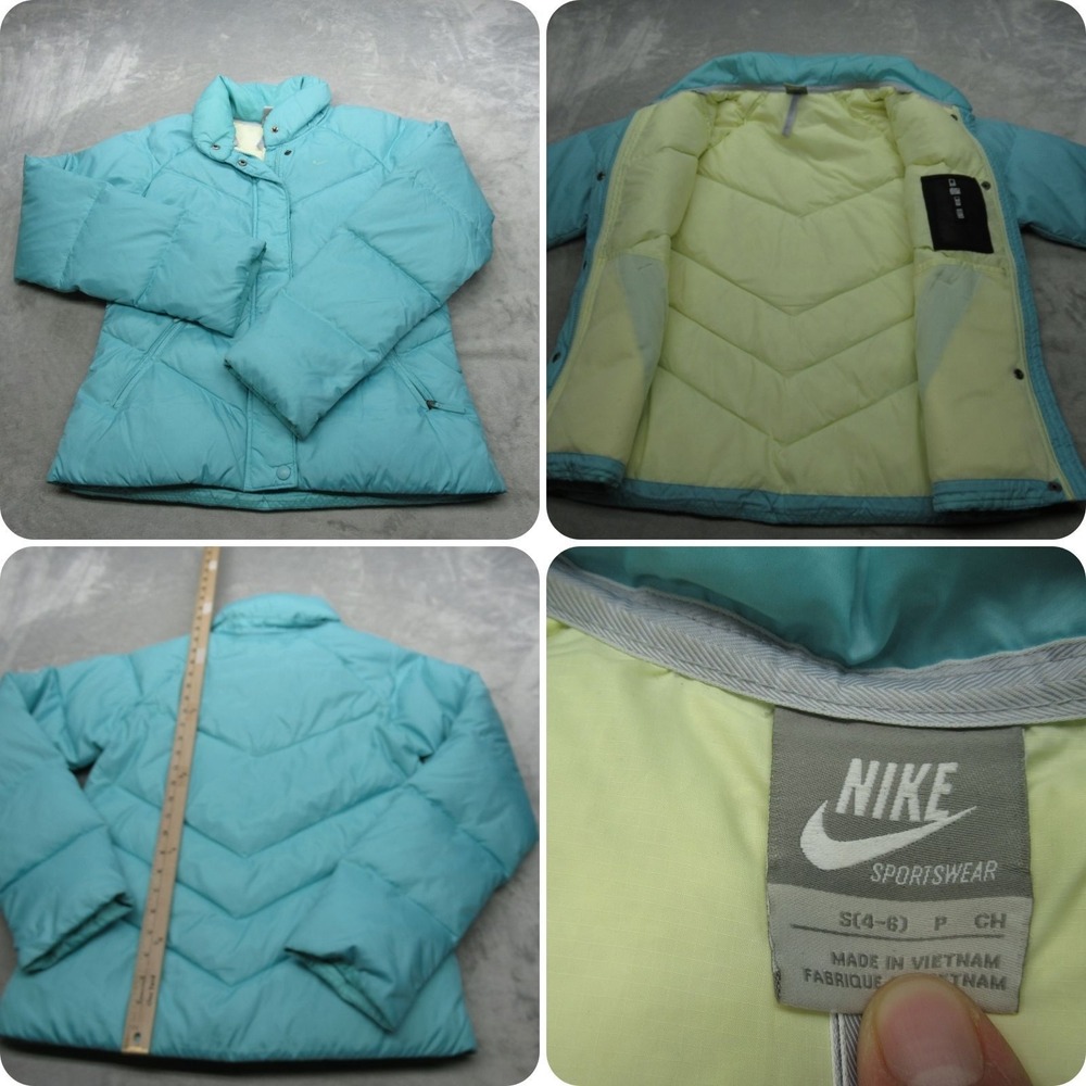 Nike Sportswear Down Jacket Womens Small Aqua Pockets Full Zip Winter Puffer VTG